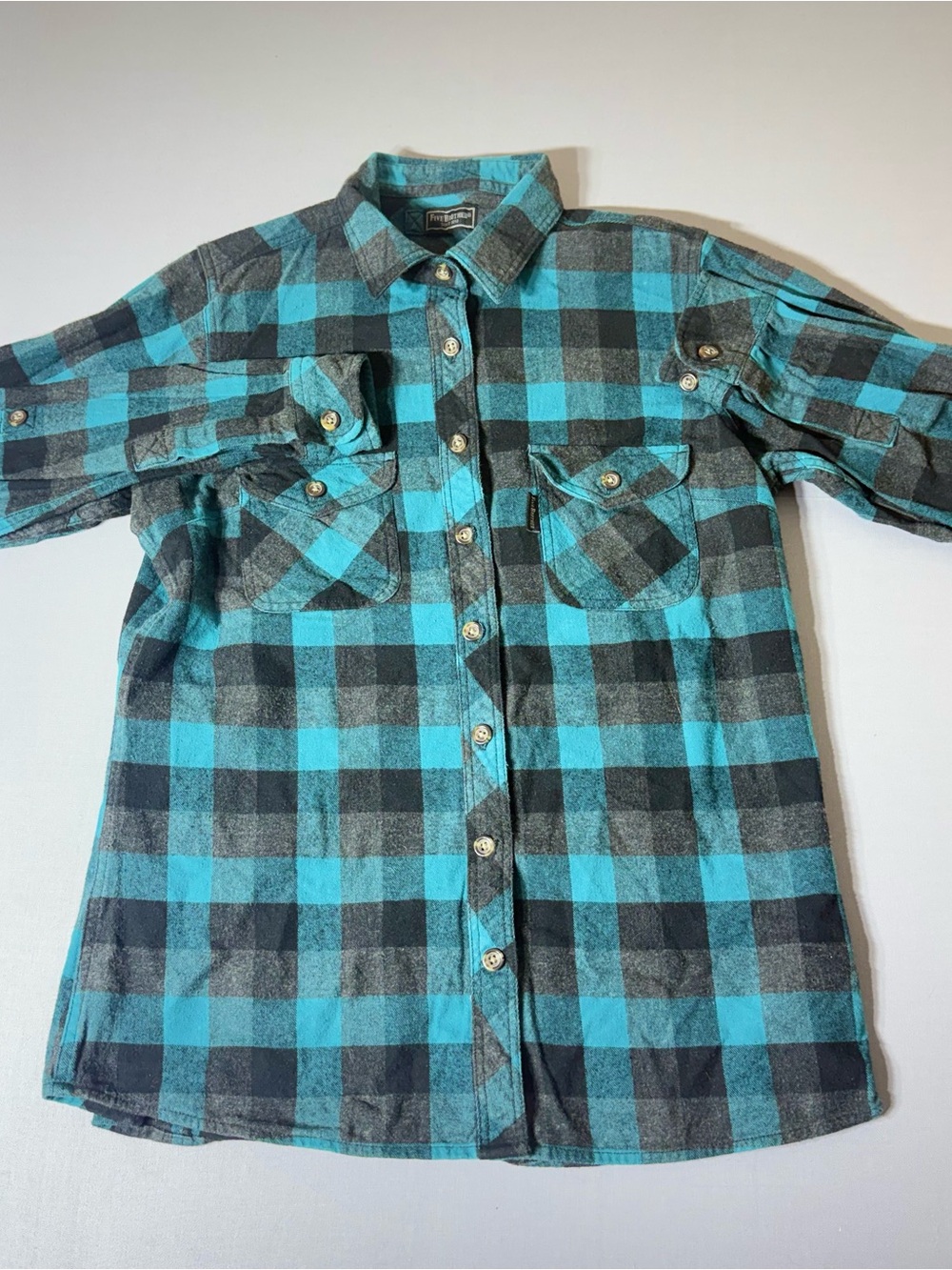 Five Brother Flannel Shirt Mens Large Blue Black Plaid Heavyweight Workwear